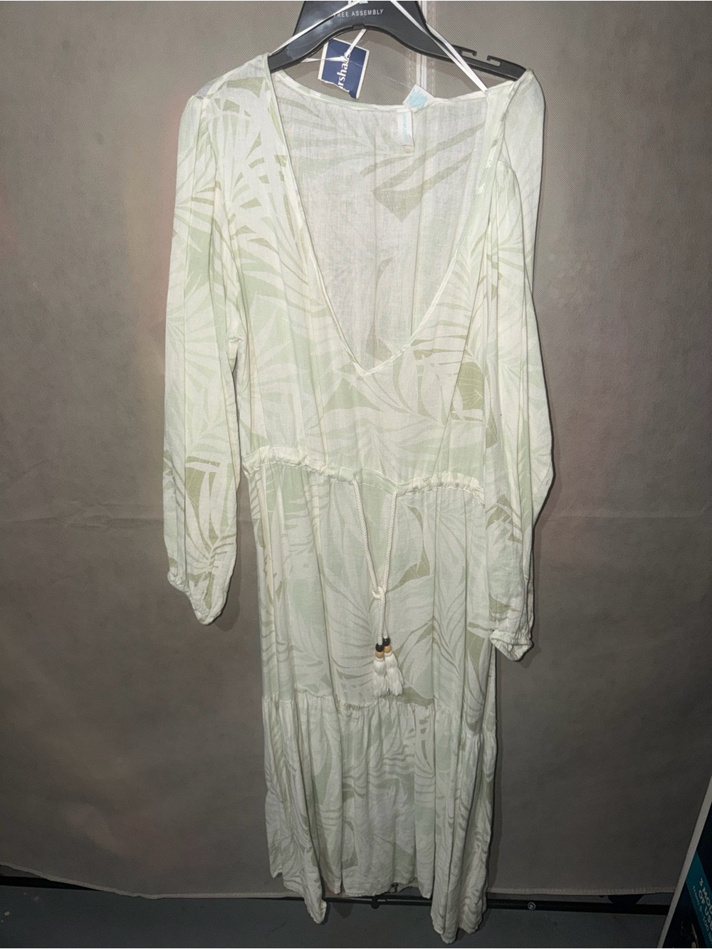 Cynthia Rowley Pale Green Palm-Print V-Neck Maxi Dress